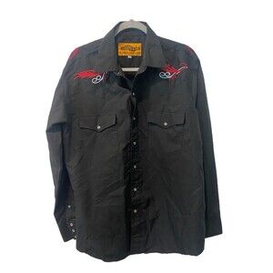 Hannover Old West Casual Black/Red Embroidered Pearl Snap Shirt Men's SZ 40